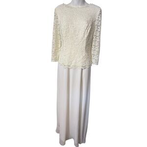 Alex Evenings Ivory Womens Lace Bodice Long Chiffon Wedding Vow Renewal Dress 12